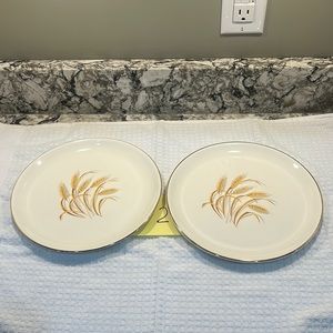 SET OF 2 Vintage 22K Homer Laughlin Golden Wheat 9.25 inch  Plates ~ Set Gold